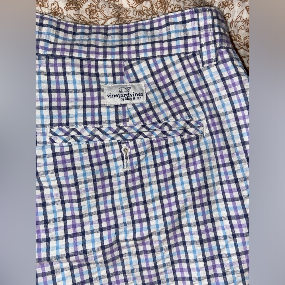 Vineyard Vines Men's 33 Plaid Shorts - Blue and Purple - Picture 3 of 7